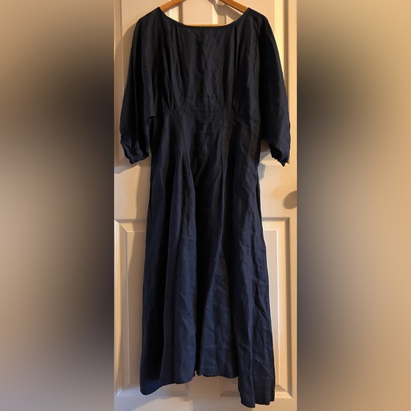 Lazybones Anthropologie 100% Linen Minimalist Cottagecore Dress XL Navy Maxi